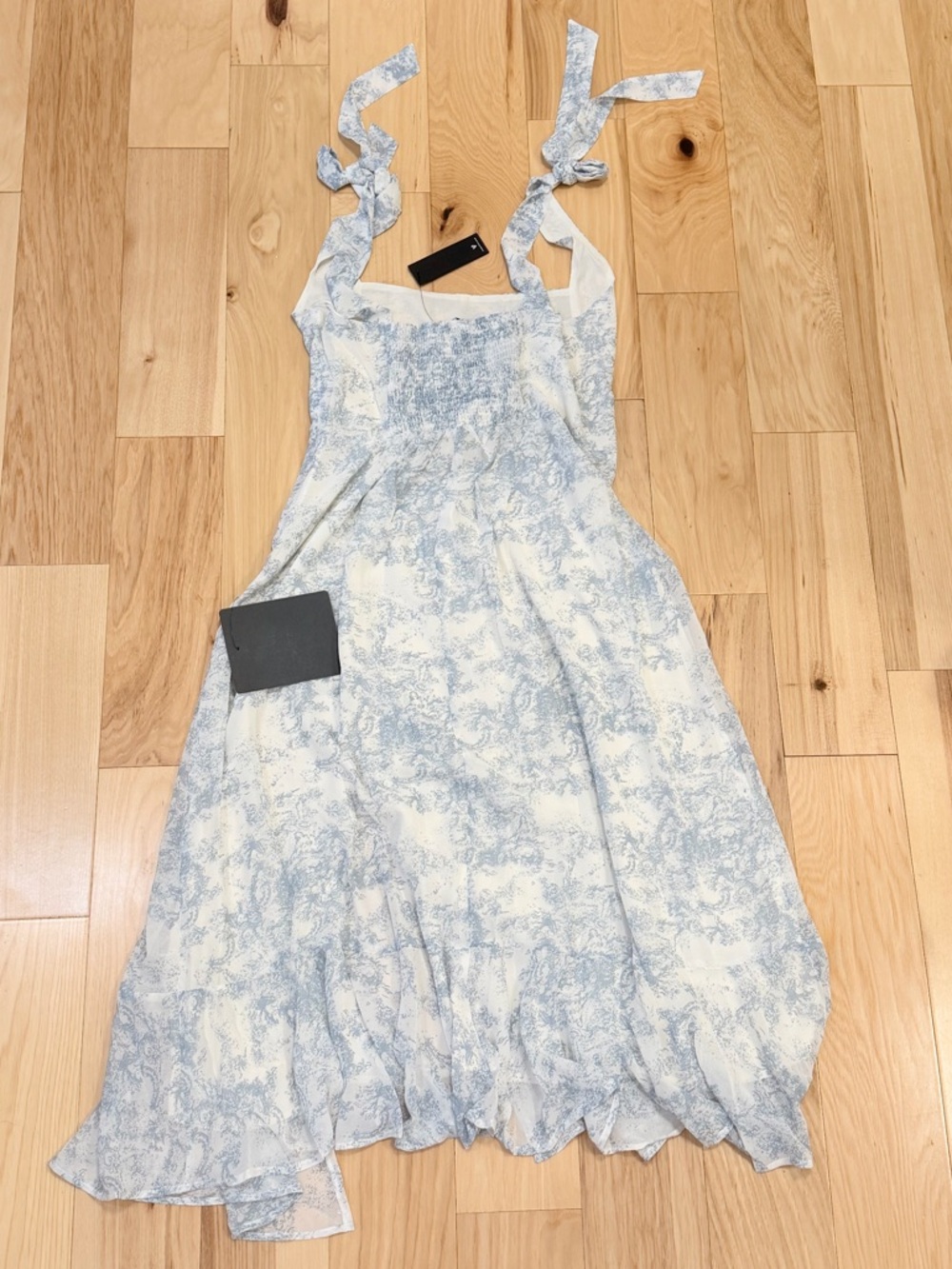 NWT Lulus Summer Invite White and Blue Toile Tie-Strap Tiered Midi Dress - Picture 7 of 7